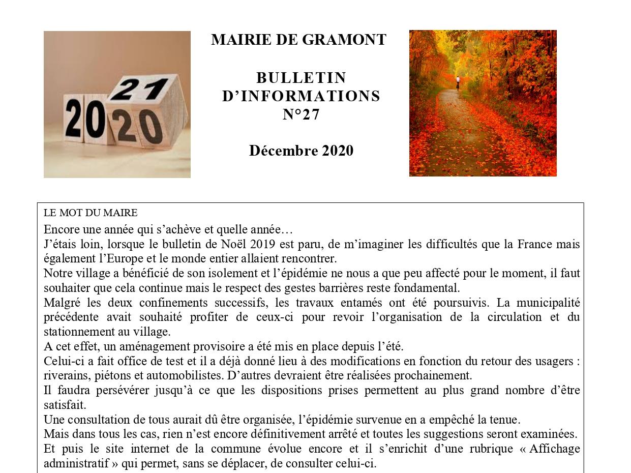 Bulletin n°27 - Décembre 2020