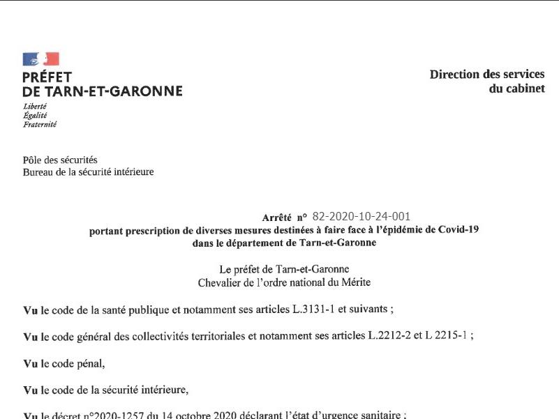Arrêté préfectoral du 24 octobre : couvre feu en Tarn et Garonne
